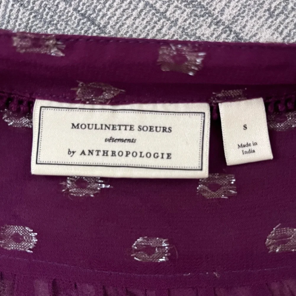 SOLD E Anthropologie Moulinette Soeurs Plum Gold Metallic Sheer Button Up Blouse - Picture 9 of 10